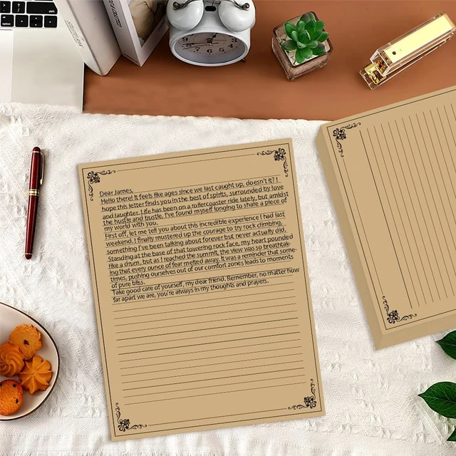 Alt view image 2 of 7 - (3-Pack) Vintage Lined Paper - 150 Sheets Stationary Paper for Writing Letters, 100gsm, Stationery for Writing Letters, Invitations, Stationery Writing Papers, 8.5'' x 11'', Brown
