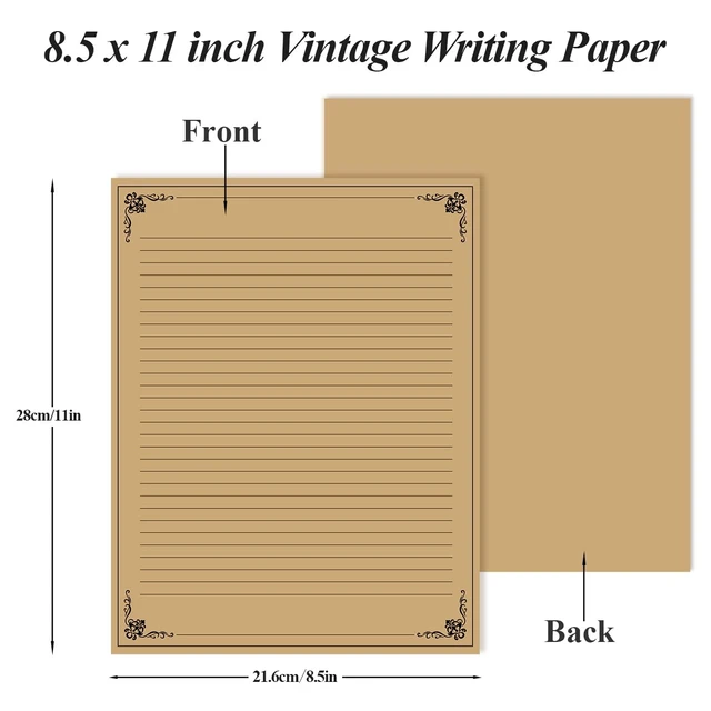 Alt view image 3 of 7 - (3-Pack) Vintage Lined Paper - 150 Sheets Stationary Paper for Writing Letters, 100gsm, Stationery for Writing Letters, Invitations, Stationery Writing Papers, 8.5'' x 11'', Brown