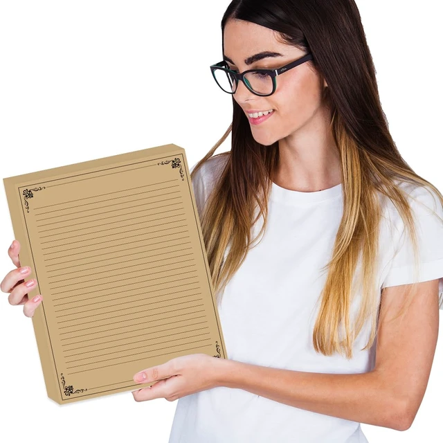 Alt view image 6 of 7 - (3-Pack) Vintage Lined Paper - 150 Sheets Stationary Paper for Writing Letters, 100gsm, Stationery for Writing Letters, Invitations, Stationery Writing Papers, 8.5'' x 11'', Brown