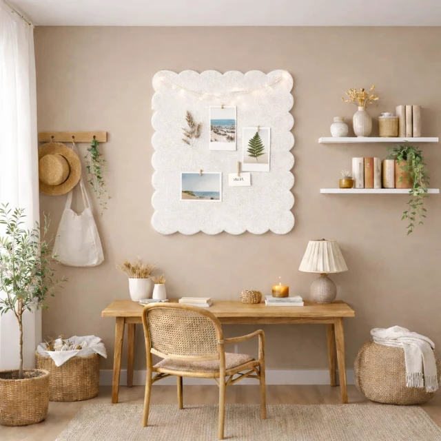 Alt view image 4 of 7 - Scalloped Felt Bulletin Board 36 x 24 Inches (Warm Beige) Large Decorative Pin Board for Wall, Vision & Message Board for Home Office, Bedroom & Study