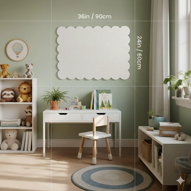 Alt view image 6 of 7 - Scalloped Felt Bulletin Board 36 x 24 Inches (Warm Beige) Large Decorative Pin Board for Wall, Vision & Message Board for Home Office, Bedroom & Study