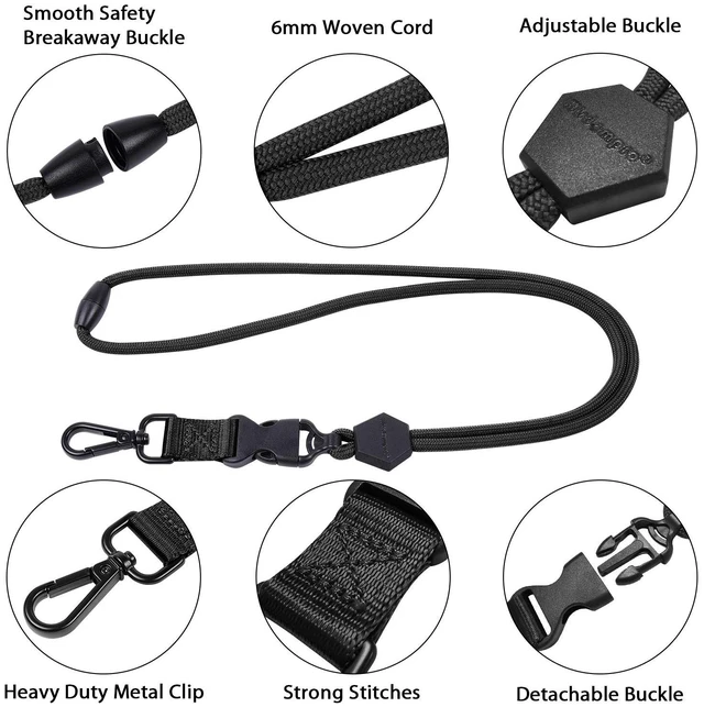 Alt view image 4 of 7 - 2 Pack 23" Lanyard with Safety Breakaway Buckle - Black and Black Durable Heavy Duty Neck Lanyard, with Detachable Buckle and Metal Hook, for ID Card Badge Holder and Keys