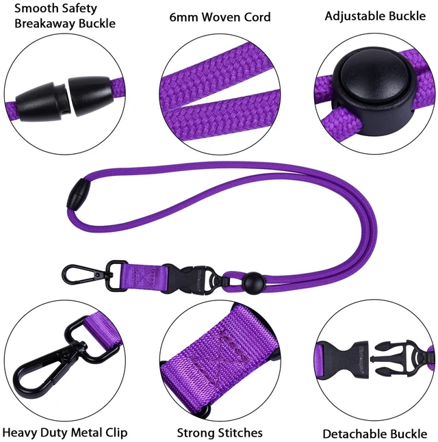 Alt view image 4 of 7 - 2 Pack 21" Lanyard with Safety Breakaway Buckle - Hotpink, Purple Durable Heavy Duty Neck Lanyard, with Detachable Buckle and Metal Hook, for ID Card Badge Holder and Keys