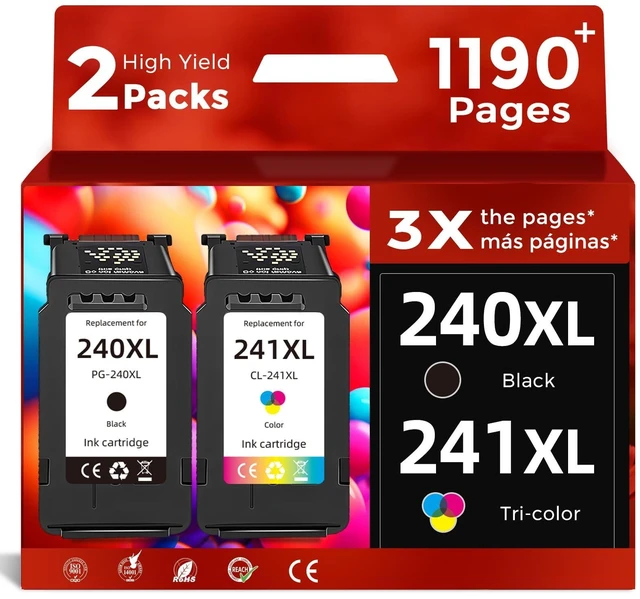 Main image of 240XL 241XL Ink Cartridge Replacement for Canon PG 240 CL 241 XL Combo Pack PG240 CL241 Black Color High Yield for Pixma MG3600 MG3620 MX432 TS5120 MX512 MX472 MX470 MX532 MG3222 TS5100 MG3220 Printer