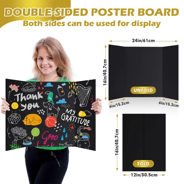 Alt view image 2 of 7 - Trifold Poster Board,12P 24"x 16" Black Corrugated Poster Boards Display Board,Perfect for School Projects, Science Fairs, Event Displays, and Business Presentations