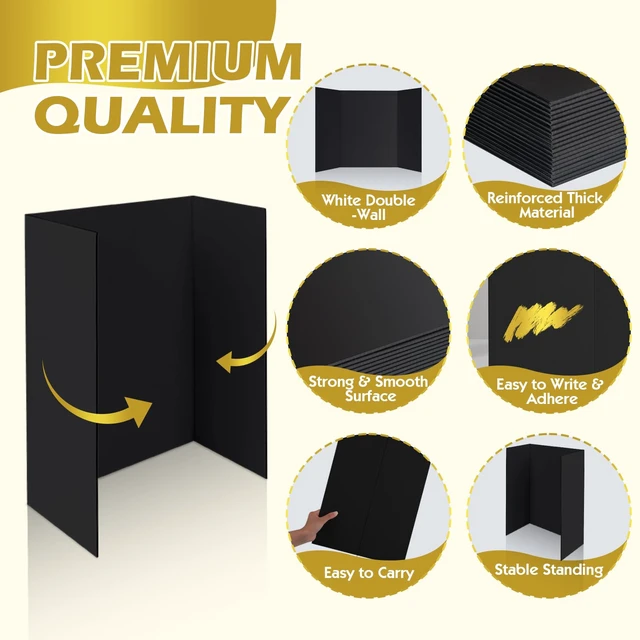 Alt view image 3 of 7 - Trifold Poster Board,12P 24"x 16" Black Corrugated Poster Boards Display Board,Perfect for School Projects, Science Fairs, Event Displays, and Business Presentations