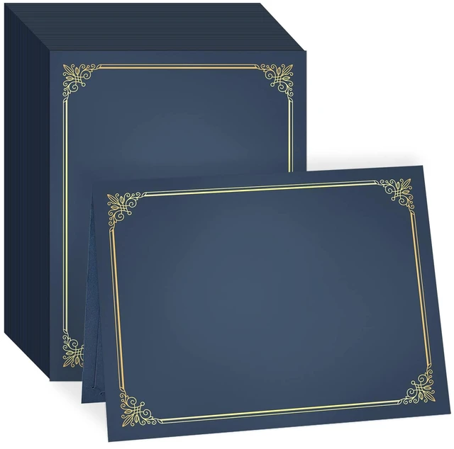 Main image of 50 Packs Blue Certificate Holders - Diploma Holders, Certificate Covers with Gold Foil Border, for Letter Size 8.5 x 11 Award Certificate Paper and Documents