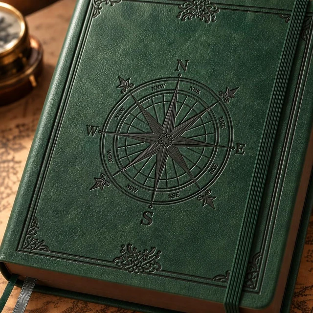 Alt view image 5 of 7 - Thick Blank Notebook, 320 Numbered Pages, A5 (5.75'' X 8.38'') 100GSM Plain Paper, Vintage Leather Hardcover, for Men Women Work Office School (Dark green)