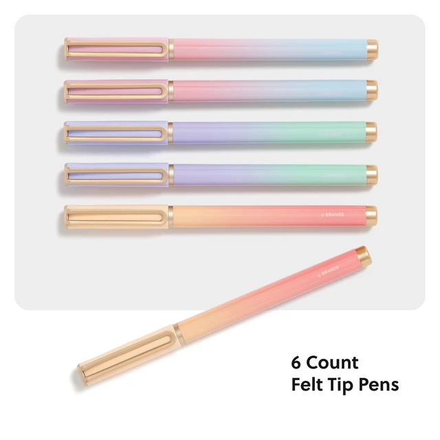 Alt view image 2 of 6 - Catalina Felt Tip Pens, Medium Point, 6 Count, Lucent Dreams Three ombre barrels fading peach to coral, lavender to mint and pink to blue, two pens each