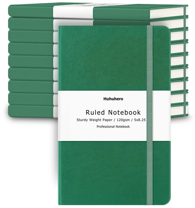 Main image of 10 Pack Lined Notebook Journals, College Ruled 5.25"×8.25", Green Hardcover A5 Small Notepads, 120gsm Thick Paper for Writing Journaling Note Taking, School Office Supply (10, Green)