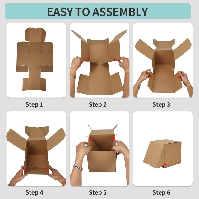 Alt view image 5 of 7 - 8x8x8 Shipping Boxes, 15 Pack Brown Kraft Folding Mailer Boxes, 3-Ply Corrugated Cardboard Cube Box Mailers for Small Business Packaging, Mailing & Gifts