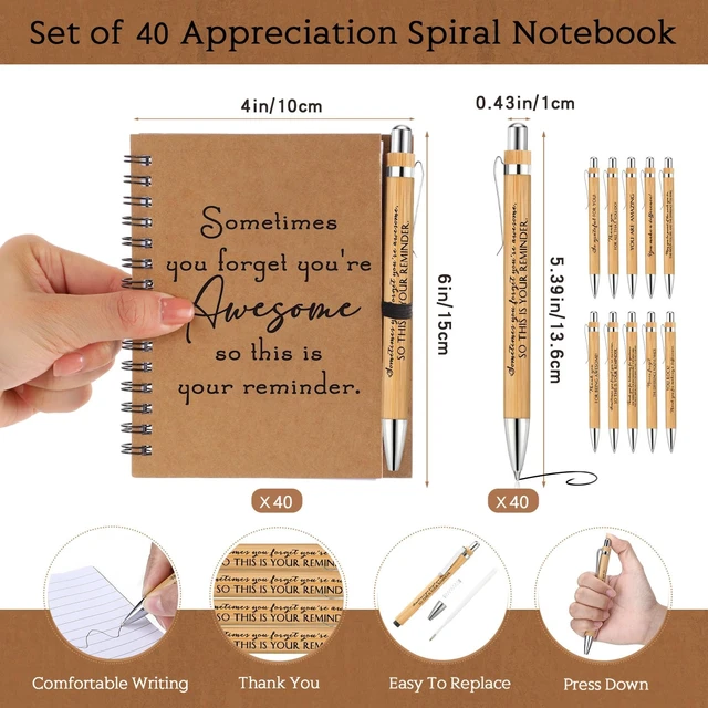 Alt view image 2 of 7 - 40 Sets Inspirational Spiral Notebooks with Bamboo Pens Christmas Appreciation Gifts Bulk for Employee Coworkers Teacher Coworkers Office Staff Team Volunteer Nurse Thank You Gift