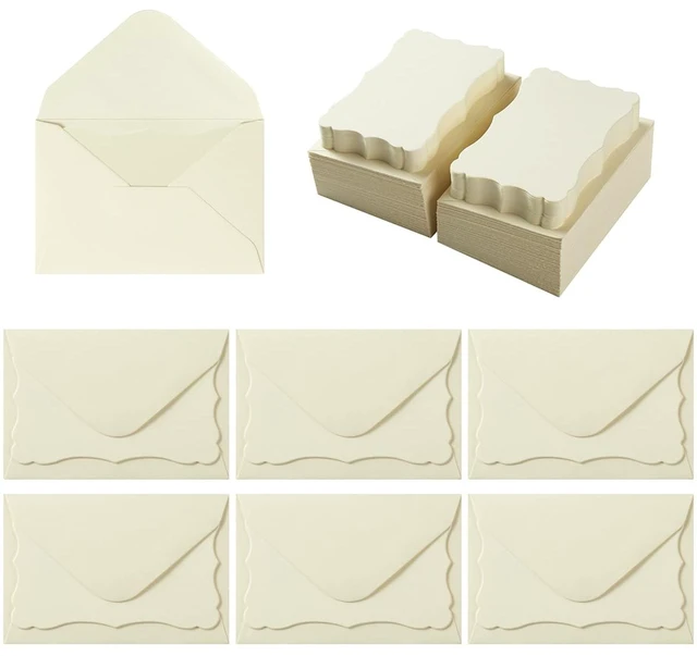 Main image of 100 Pack Mini Envelopes with Blank Note Cards, Cream Color 4 x 2.7 Inches Envelopes, Self-Adhesive, Small Business Card