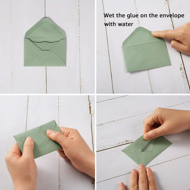 Alt view image 3 of 7 - 100 Pack Mini Envelopes with Blank Note Cards, Sage-Green 4 x 2.7 Inches Envelopes, Self-Adhesive, Small Business Card