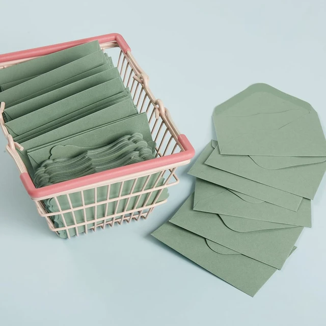 Alt view image 6 of 7 - 100 Pack Mini Envelopes with Blank Note Cards, Sage-Green 4 x 2.7 Inches Envelopes, Self-Adhesive, Small Business Card