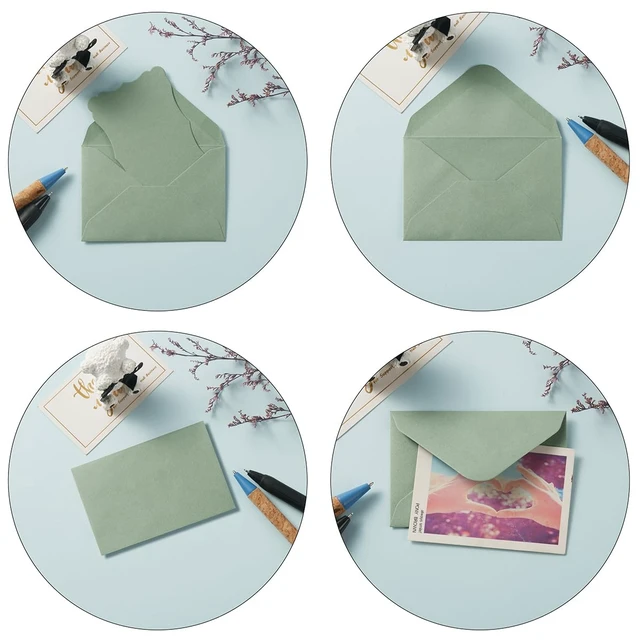 Alt view image 7 of 7 - 100 Pack Mini Envelopes with Blank Note Cards, Sage-Green 4 x 2.7 Inches Envelopes, Self-Adhesive, Small Business Card