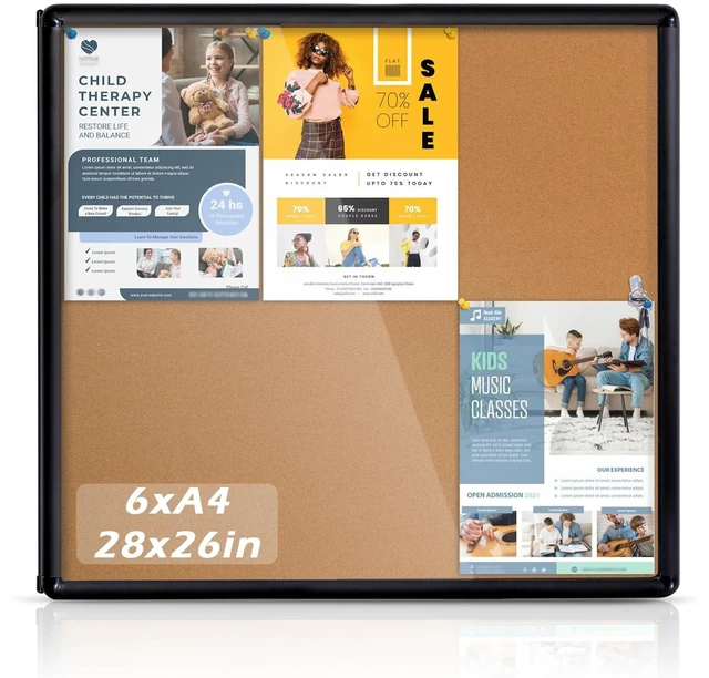 Main image of 28x26 in Enclosed Bulletin Board Message Notice Cork Board Lockable, Tamperproof, Wall-Mounted, Black Aluminum Frame, with Door, Display Board for Office School Commerce Community