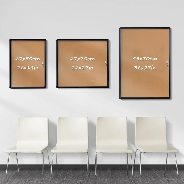 Alt view image 3 of 7 - 28x26 in Enclosed Bulletin Board Message Notice Cork Board Lockable, Tamperproof, Wall-Mounted, Black Aluminum Frame, with Door, Display Board for Office School Commerce Community