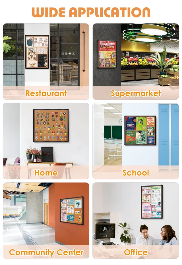 Alt view image 5 of 7 - 28x26 in Enclosed Bulletin Board Message Notice Cork Board Lockable, Tamperproof, Wall-Mounted, Black Aluminum Frame, with Door, Display Board for Office School Commerce Community