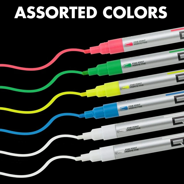 Alt view image 5 of 7 - Dry Erase Markers, Glass Whiteboard Markers, Fine Tip, Assorted Neon Colors, 6 Pack (79558Q)