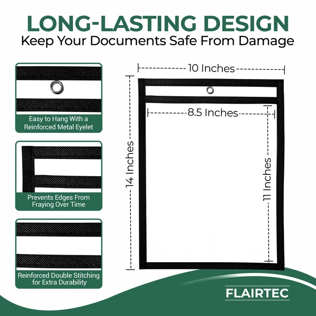 Alt view image 3 of 7 - Job Ticket Holders 10x14 - (30 Pack) 8.5x11 Letter Size Reusable Dry Erase Pockets Black with Metal Rings & Hooks Durable Clear Shop Sleeves for Work Order Perfect for Classrooms