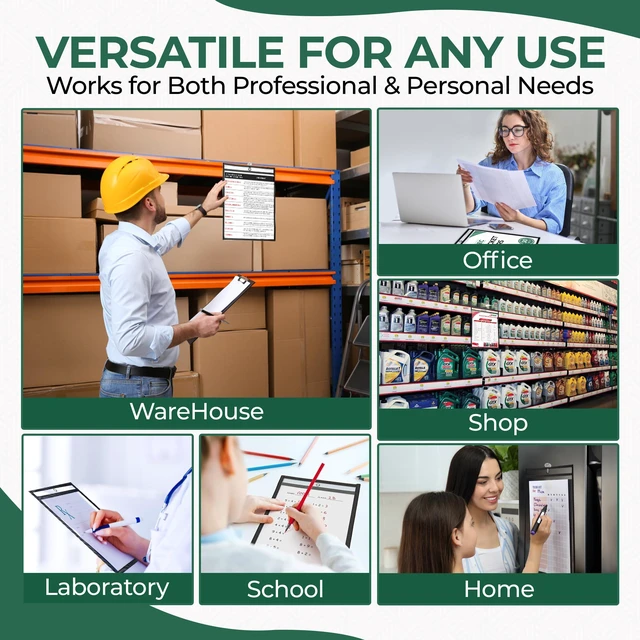 Alt view image 4 of 7 - Job Ticket Holders 10x14 - (30 Pack) 8.5x11 Letter Size Reusable Dry Erase Pockets Black with Metal Rings & Hooks Durable Clear Shop Sleeves for Work Order Perfect for Classrooms