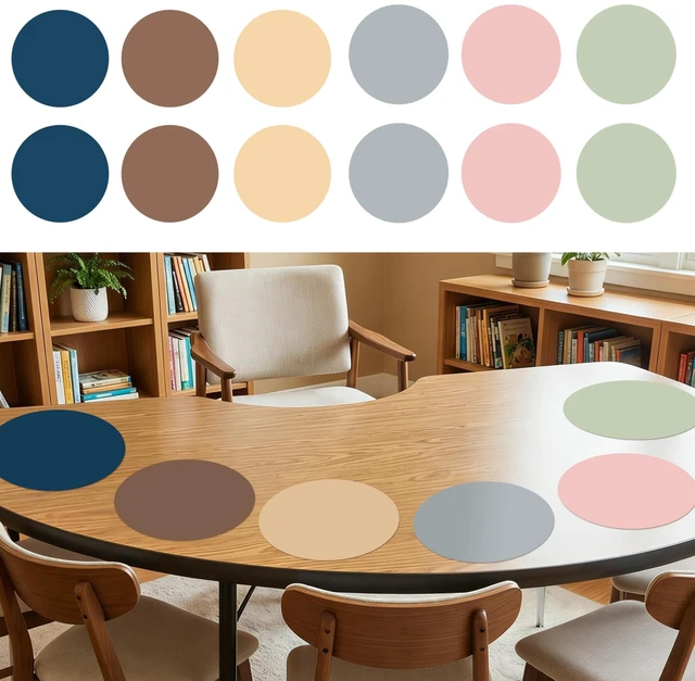 Main image of 12 Pcs 13" Dry Erase Dots for Classroom Table,Neutral,Morandi Color Removable Circles for Seat Assignments, Name Tags, Group Work, Teacher Desk Spots, Reusable Whiteboard Table Markers
