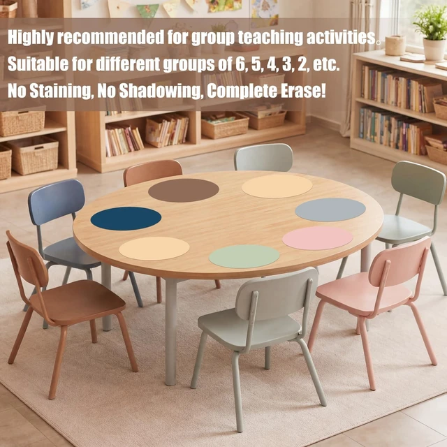 Alt view image 5 of 7 - 12 Pcs 13" Dry Erase Dots for Classroom Table,Neutral,Morandi Color Removable Circles for Seat Assignments, Name Tags, Group Work, Teacher Desk Spots, Reusable Whiteboard Table Markers