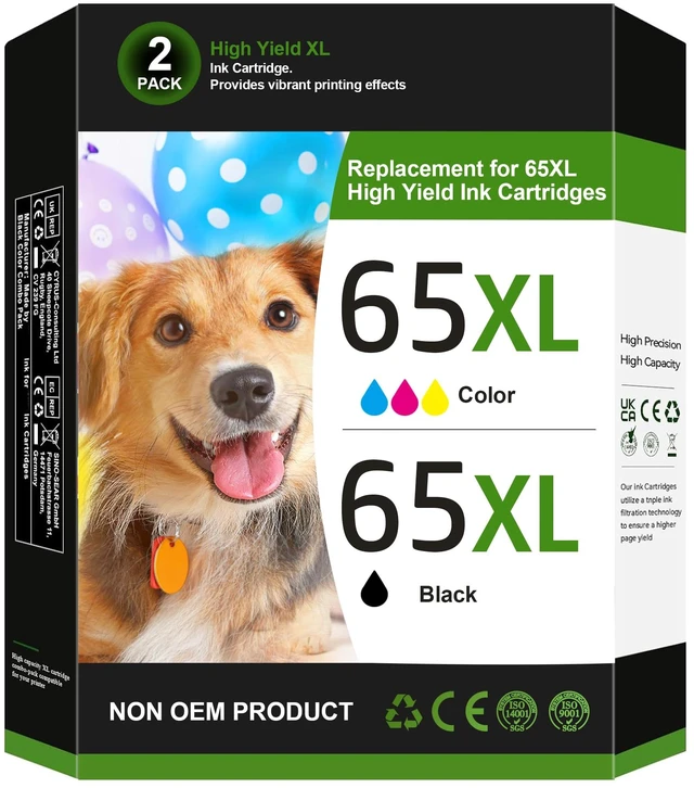 Main image of 65XL Ink Cartridges Black/Color Combo Pack High Yield Replacement for HP Ink 65 65XL Work for HP DeskJet 3755 3772 3700 3722 3752 2600 2622 Envy 5055 5000 5070 5052 5014 Printer (1 Black,1 Color)