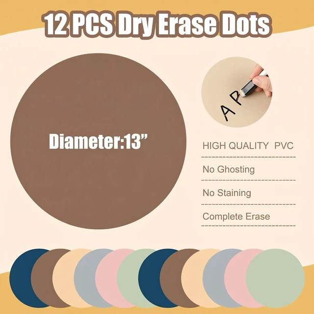 Alt view image 3 of 7 - 12 Pcs 13" Dry Erase Dots for Classroom Table,Neutral,Morandi Color Removable Circles for Seat Assignments, Name Tags, Group Work, Teacher Desk Spots, Reusable Whiteboard Table Markers