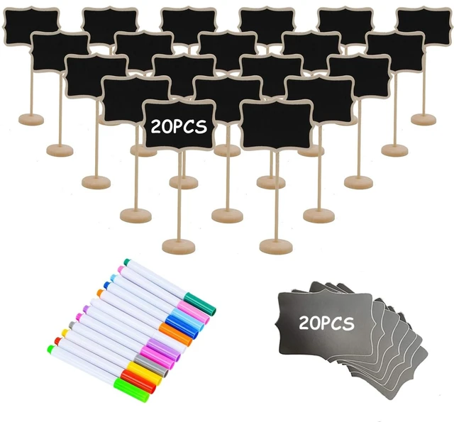 Main image of 20PCS Wood Mini Chalkboard Sign and Replacement Stickers, Food Labels for Party Buffet,Blackboard for Message Board Signs,Weddings Place Cards, Birthday Party