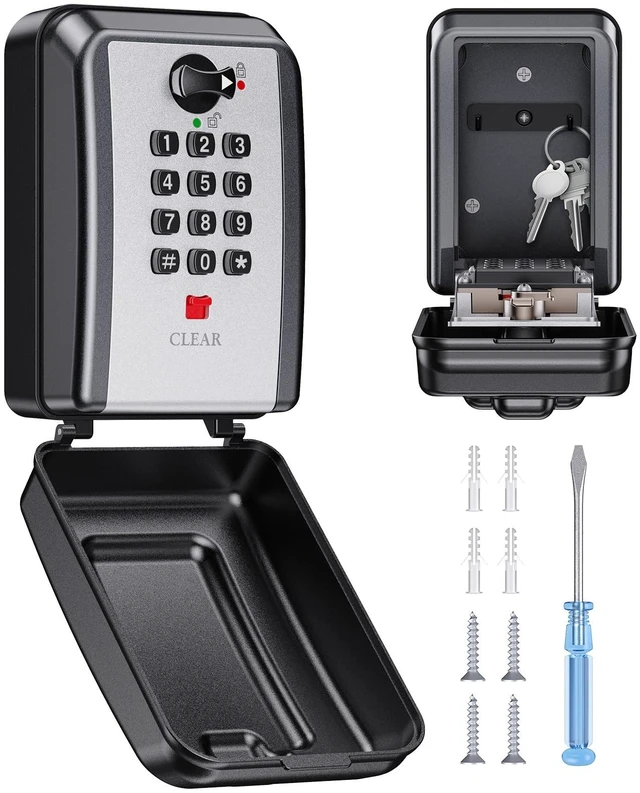 Main image of Wall-Mounted Key Lock Box, 12 Digit Combination Lock Box for Keys with Code, Large Capacity & Weatherproof Outdoor Lockbox, Key Safe Storage Lock Box for Home, Office, Garage, Sliver