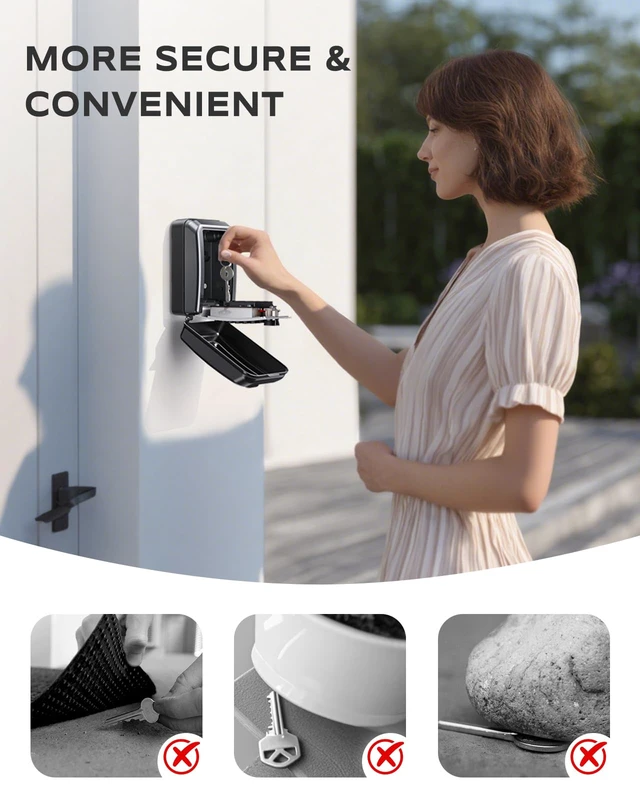 Alt view image 3 of 7 - Wall-Mounted Key Lock Box, 12 Digit Combination Lock Box for Keys with Code, Large Capacity & Weatherproof Outdoor Lockbox, Key Safe Storage Lock Box for Home, Office, Garage, Sliver