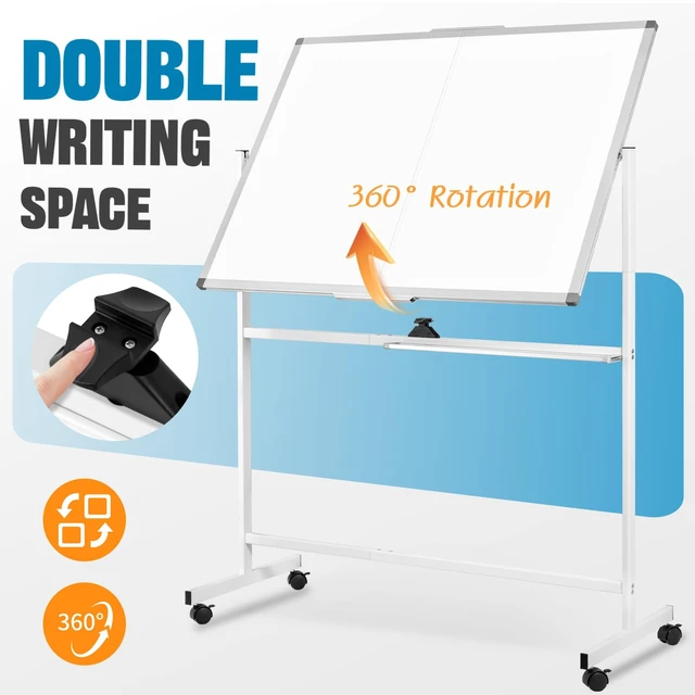 Alt view image 2 of 7 - Rolling Whiteboard on Wheels, 48 x 36 Standing Dry Erase Board 4' x 3' Sturdy Double-Sided Magnetic White Board, Big Mobile Easel Whiteboard Office, Classroom, School