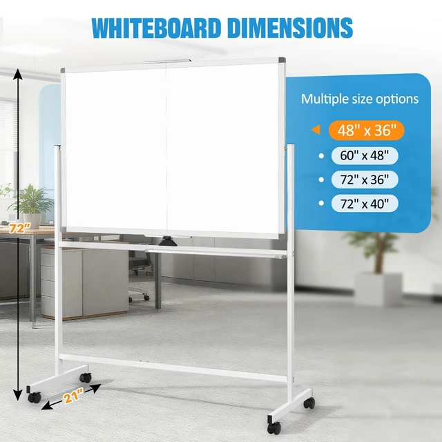 Alt view image 4 of 7 - Rolling Whiteboard on Wheels, 48 x 36 Standing Dry Erase Board 4' x 3' Sturdy Double-Sided Magnetic White Board, Big Mobile Easel Whiteboard Office, Classroom, School