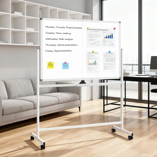 Alt view image 7 of 7 - Rolling Whiteboard on Wheels, 48 x 36 Standing Dry Erase Board 4' x 3' Sturdy Double-Sided Magnetic White Board, Big Mobile Easel Whiteboard Office, Classroom, School