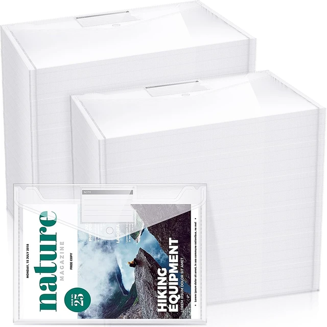 Main image of 100 Pcs Plastic Envelopes Snap Closure A4,Clear,Pocket Style Poly Document File Folders for Teachers, Office Home, Waterproof Sleeves Button Closure, Letter Size Storage Bags