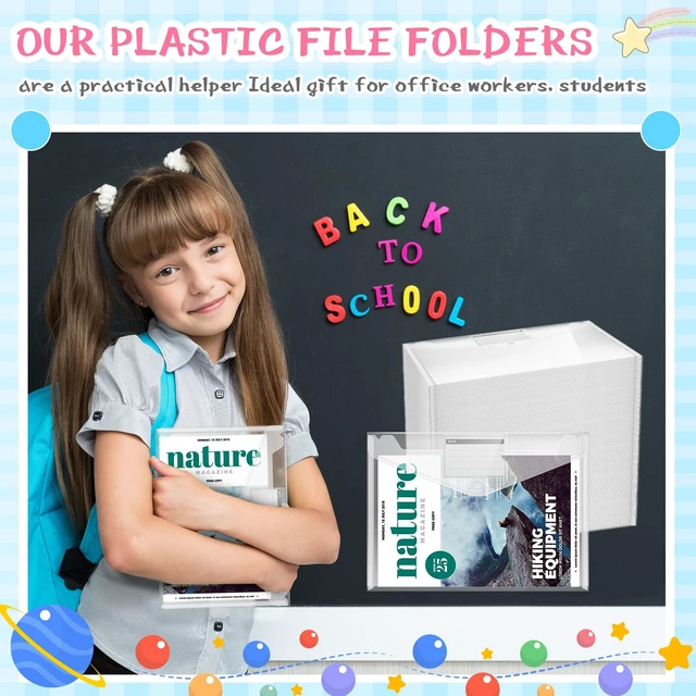 Alt view image 5 of 7 - 100 Pcs Plastic Envelopes Snap Closure A4,Clear,Pocket Style Poly Document File Folders for Teachers, Office Home, Waterproof Sleeves Button Closure, Letter Size Storage Bags