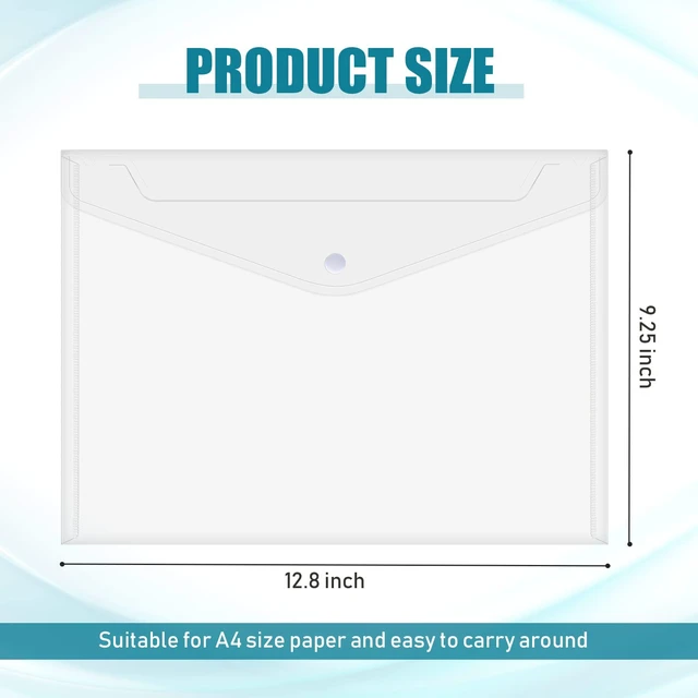 Alt view image 3 of 6 - 100 Pcs Plastic Envelopes Snap Closure A4,Clear,Simple Style Poly Document File Folders for Teachers, Office Home, Waterproof Sleeves Button Closure, Letter Size Storage Bags