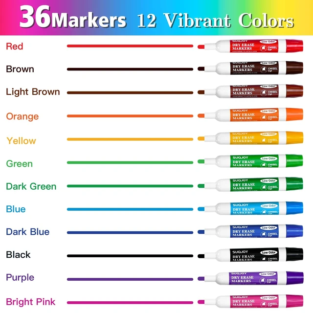 Alt view image 2 of 5 - Dry Erase Markers, Bulletl Tip Whiteboard Markers, Low Odor Thick Dry Markers, 36 Bulk 12 Assorted Color Marker for Whiteboard, Classroom, Office & Home