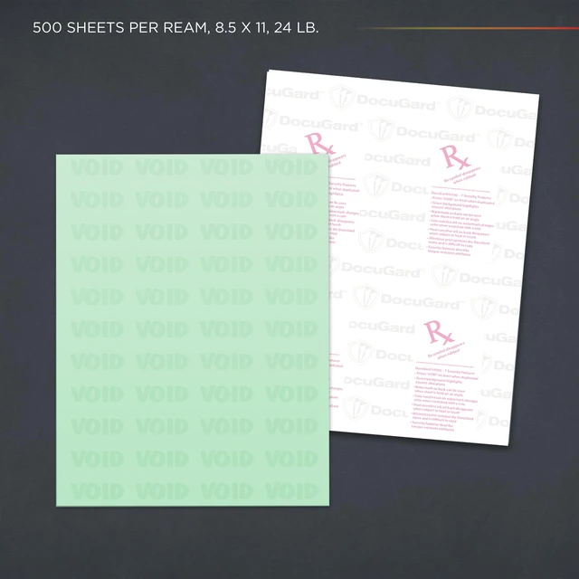 Alt view image 2 of 7 - Medical Security Papers, 24 lb Bond Weight, 8.5 x 11, Green, 500/Ream