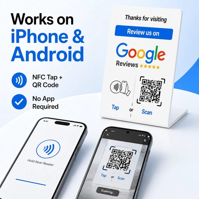 Alt view image 7 of 7 - NFC Tap Google Review Stand, White, Compact 4.3"x2.7", 3-STANDS Boost Customer Feedback, Tap & Scan QR, No App, No Subscription, Works on iPhone & Android