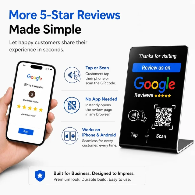Alt view image 7 of 7 - NFC Tap Google Review Stand, Black, Compact 4.3"x2.7", 3-STANDS Boost Customer Feedback, Tap & Scan QR, No App, No Subscription, Works on iPhone & Android