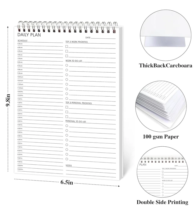 Alt view image 3 of 7 - 3PC Daily Shedule Planner Half-Hourly Personal Organizer 6.5"x 9.8" Both Sides Usable,Undated Layout,Time Block,Work To-Do List,Priorities,Smooth Writing, No Bleed Thick Sheets