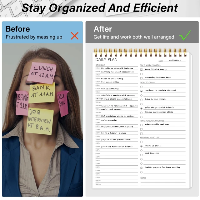 Alt view image 6 of 7 - 3PC Daily Shedule Planner Half-Hourly Personal Organizer 6.5"x 9.8" Both Sides Usable,Undated Layout,Time Block,Work To-Do List,Priorities,Smooth Writing, No Bleed Thick Sheets