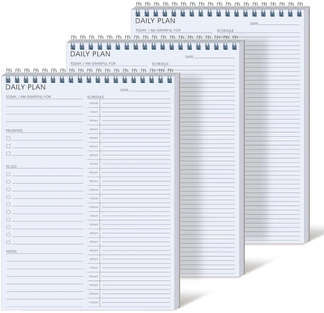 Main image of 3PC 2Undated 24 Hour Daily Planner with To Do List for Work & Personal Life No Bleed Paper,Double-Sides to Use,Hourly Time Block Schedule, Priority, Spiral Bound for Personal,Office,Home, 6.5 x 9.8