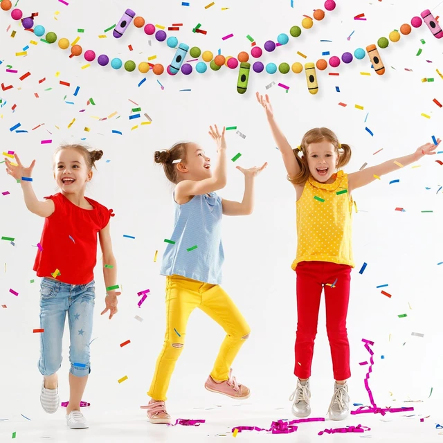 Alt view image 5 of 7 - 2 Pcs 13.2 ft Crayon Felt Ball Banner Back to School Decorations 3D Crayon Garland Colorful Pompom Ball Hanging Banner, Welcome Back Garland for Classroom First Day of School Decor, Rainbow
