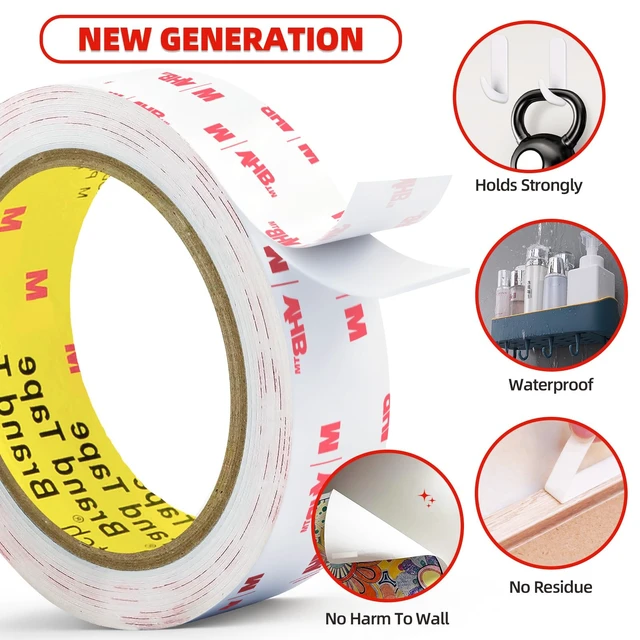 Alt view image 3 of 7 - Double Sided Tape Heavy Duty, 2" x 9.85FT Removable Mounting Tape for Wall, Extra Strong Foam Tape, Picture Hanging Adhesive Strips Waterproof for Cars, Walls, Home, Office Décor