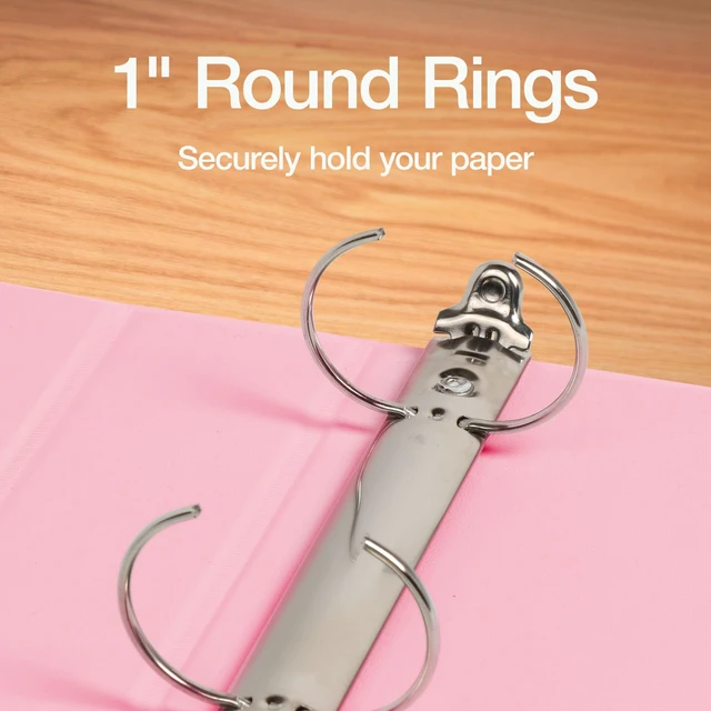 Alt view image 3 of 7 - 1 Inch 3 Ring Binders, 2 Pack, Pink, Holds 225 Sheets Round rings, clear view covers for custom inserts, and 2 inside pockets. PVC free, non stick