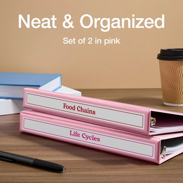 Alt view image 6 of 7 - 1 Inch 3 Ring Binders, 2 Pack, Pink, Holds 225 Sheets Round rings, clear view covers for custom inserts, and 2 inside pockets. PVC free, non stick